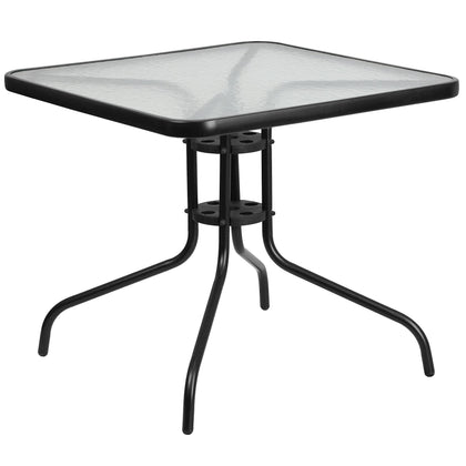 Flash Furniture Barker square glass-top table with smooth surface for steady drinks outdoors