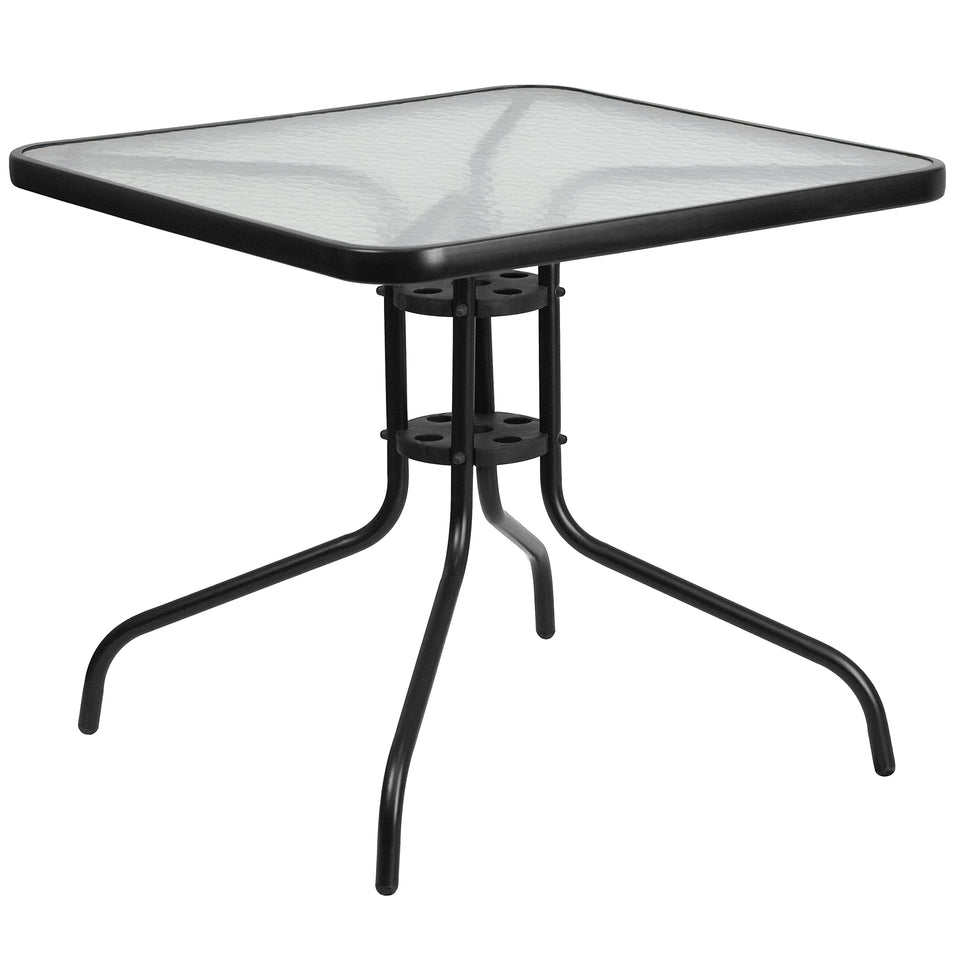 Flash Furniture Barker square glass-top table with smooth surface for steady drinks outdoors