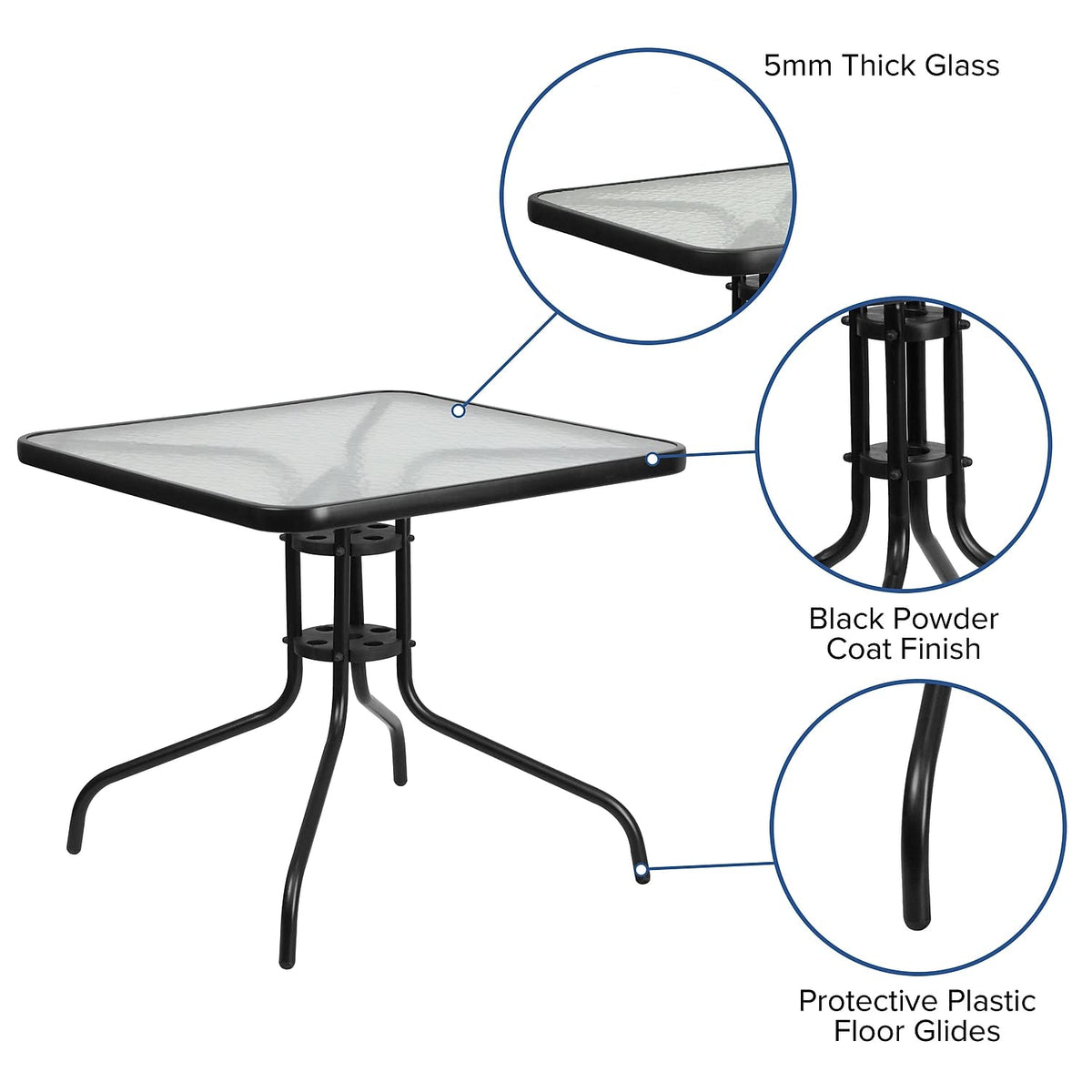 Flash Furniture Barker tempered glass surface easy to clean for daily indoor-outdoor use