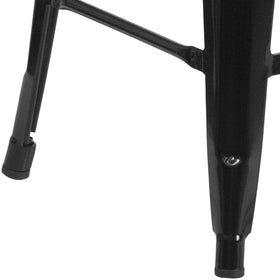 Flash Furniture barstool seat with drain hole in black, rainwater can pass through.