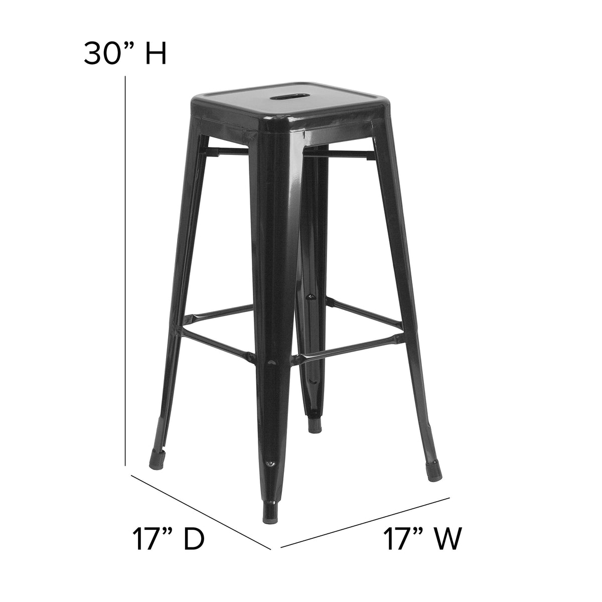 Flash Furniture galvanized steel barstool in black, rust-resistant for year-round outdoor use.