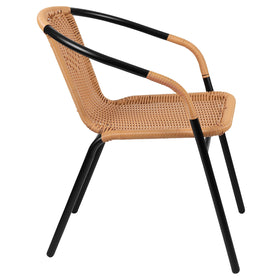 Flash Furniture Lila beige rattan chair with floor glides protecting floors indoors.