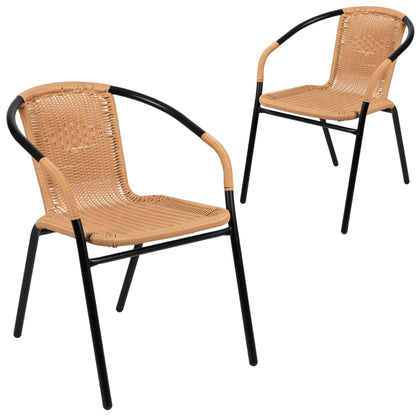 Flash Furniture Lila beige rattan chair left view, ideal for versatile indoor/outdoor dining.