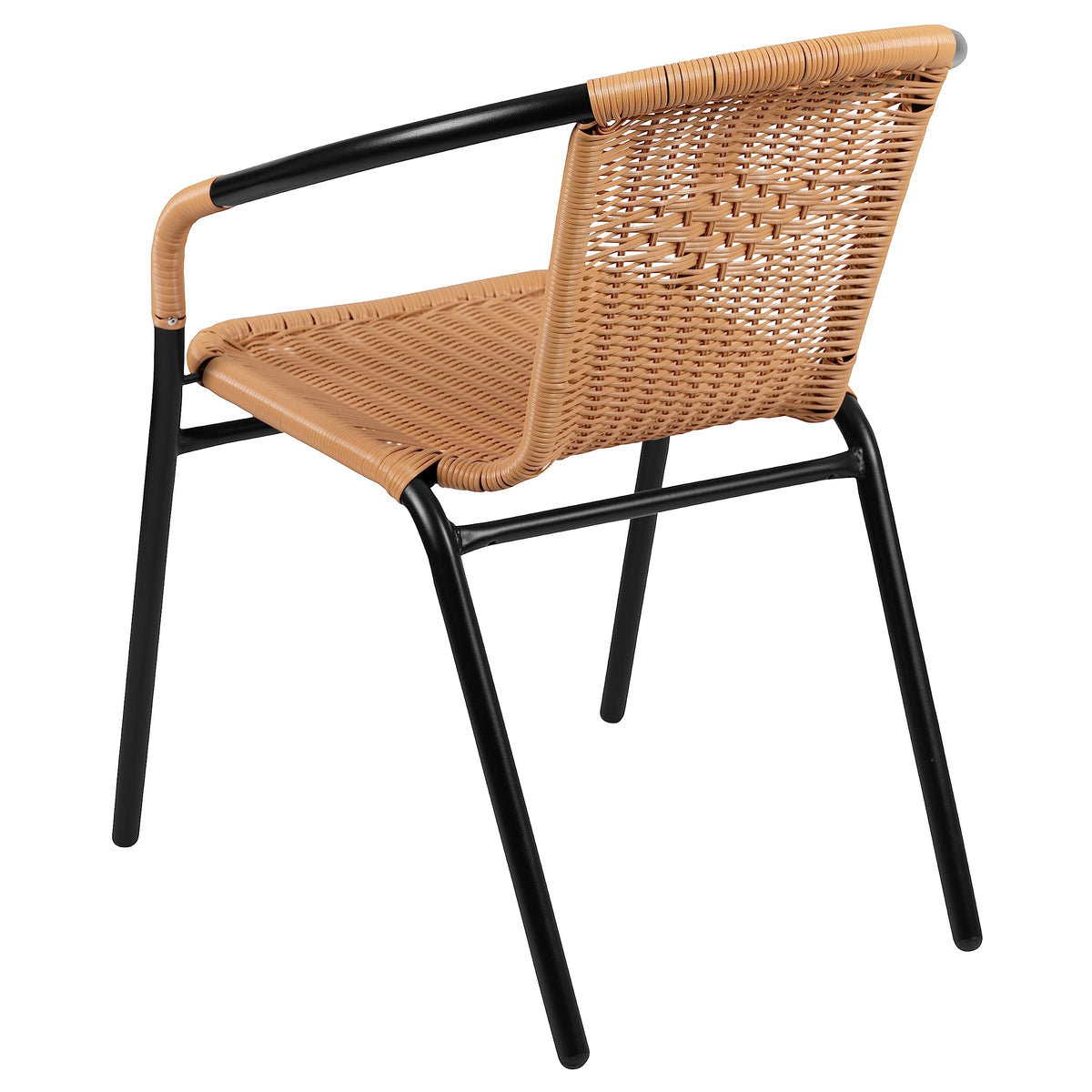 Flash Furniture Lila beige rattan chair outdoors, ideal for patio dining and pool areas.