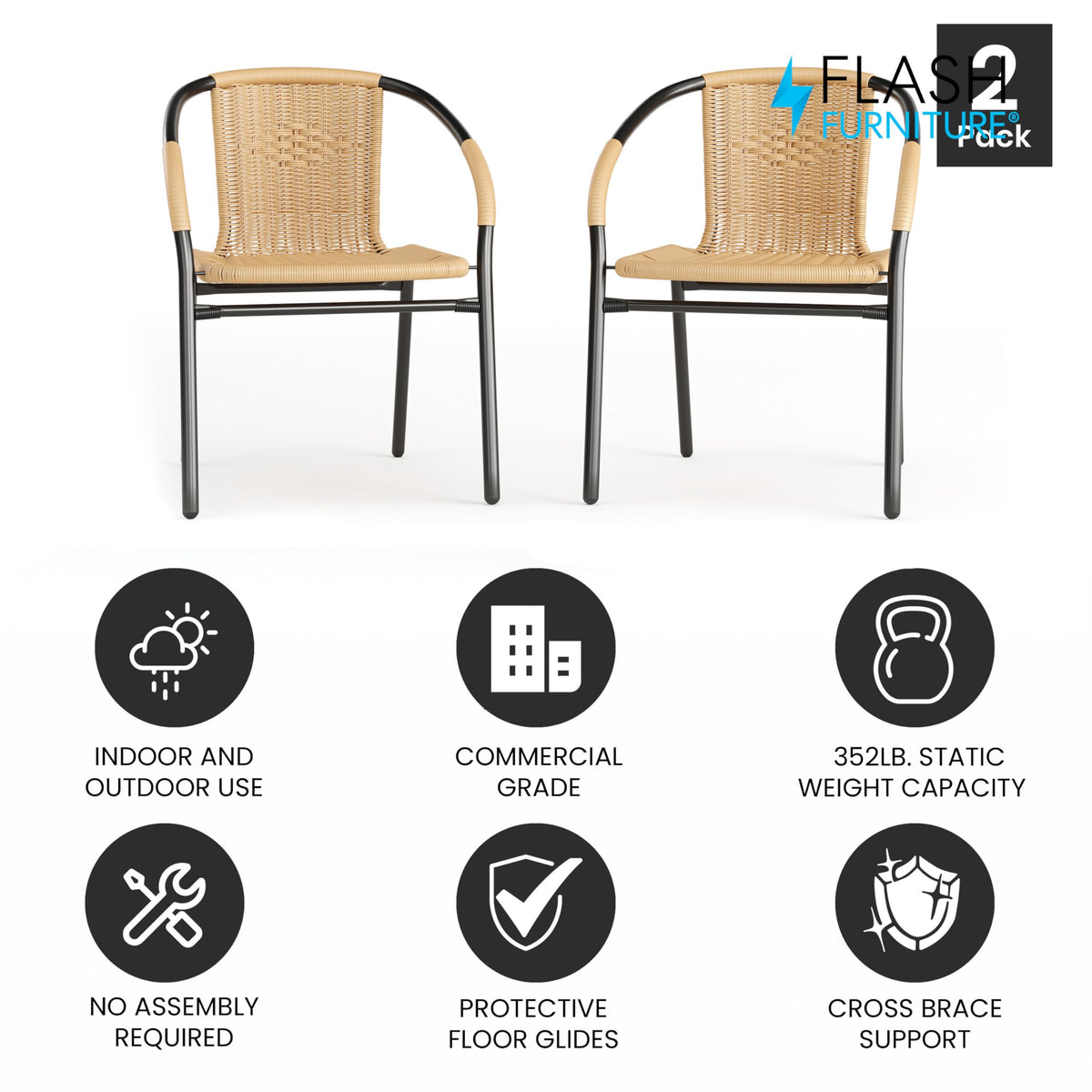 Flash Furniture Lila beige rattan chair right view, comfortable seating for guests.