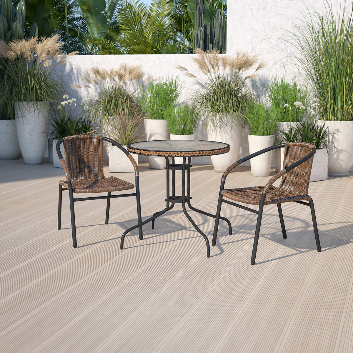 Flash Furniture Lila dark brown rattan edge detail adds stylish cohesion to the set