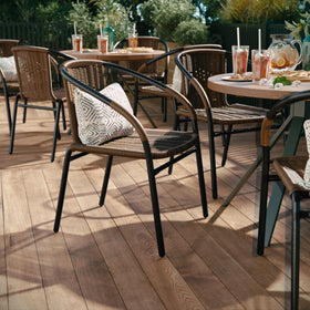 Lila integrated armrests provide added support during gatherings