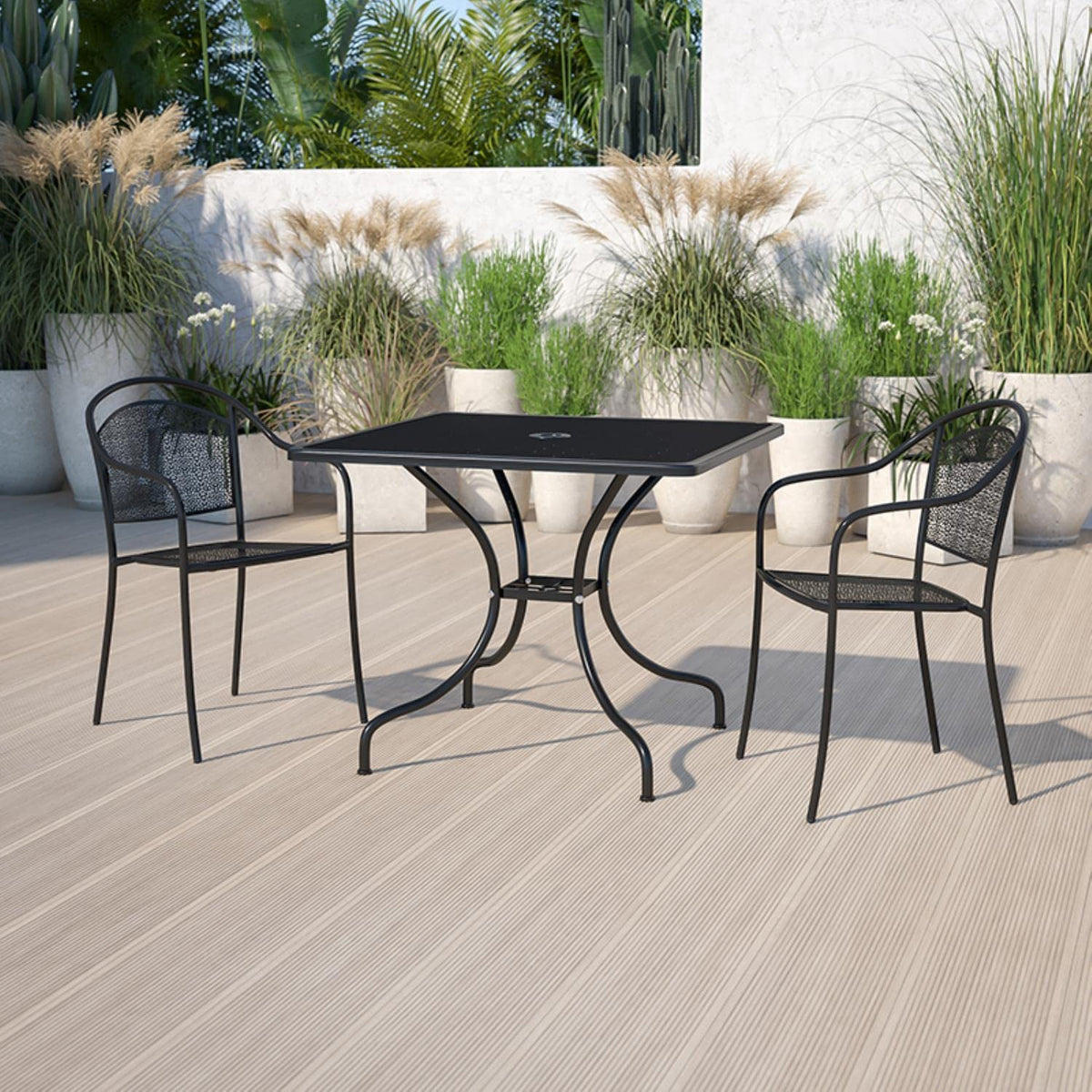 Flash Furniture Oia black powder-coated frame delivers durable, all-weather support