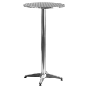 Flash Furniture round aluminum bar-height table top provides durable surface for cocktails and appetizers.