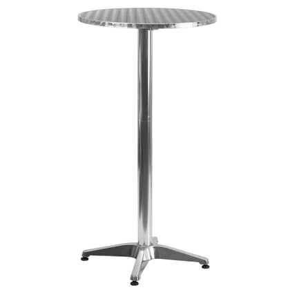 Flash Furniture round aluminum bar-height table top provides durable surface for cocktails and appetizers.