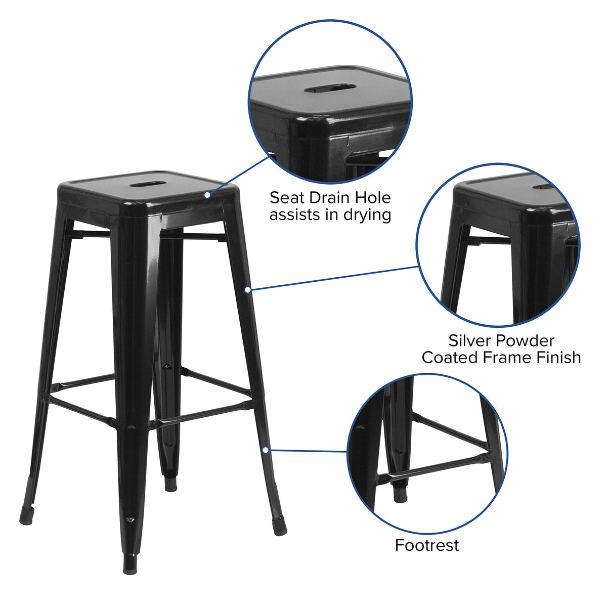 Flash Furniture stackable barstool in black, easy storage for busy venues.
