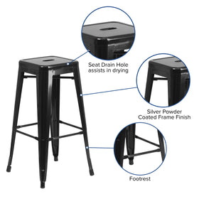 Flash Furniture stackable barstool in black, easy storage for busy venues.