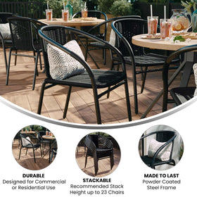 Flash Furniture stackable rattan chairs for easy storage between shifts