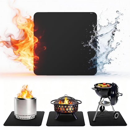 FLASLD 42-inch under grill mat protecting wooden deck from embers.