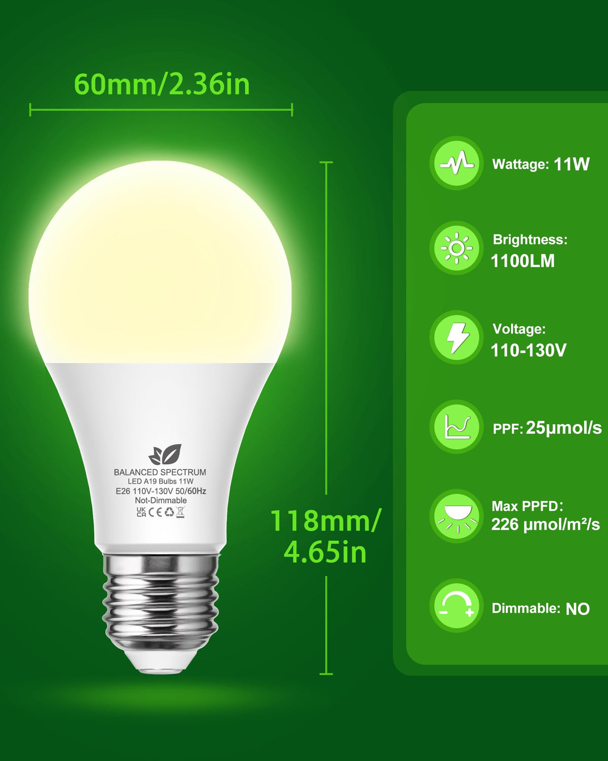 Flaspar A19 LED grow light bulb labeled energy efficient and low heat