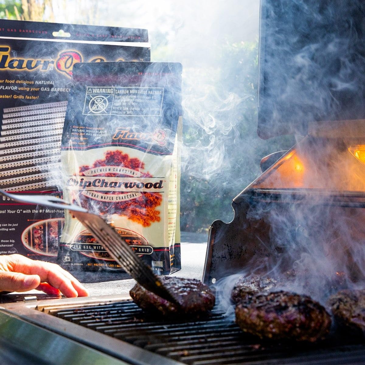 Low-ash FlavrQ charcoal for easier cleanup after grilling.