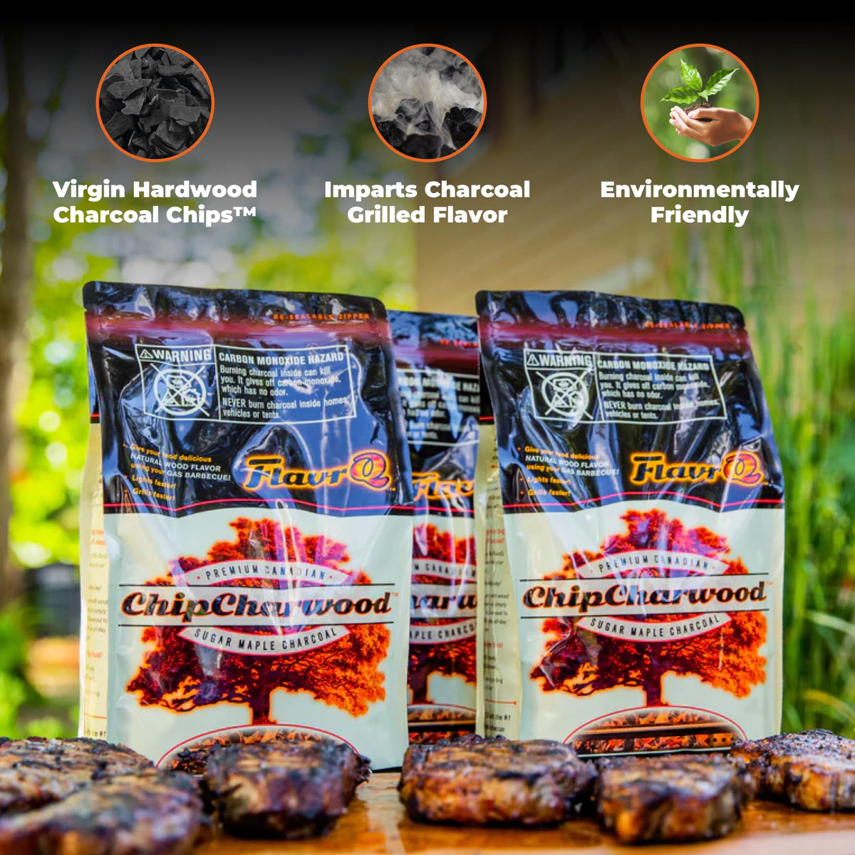 FlavrQ chips poured into grill for rapid heat up