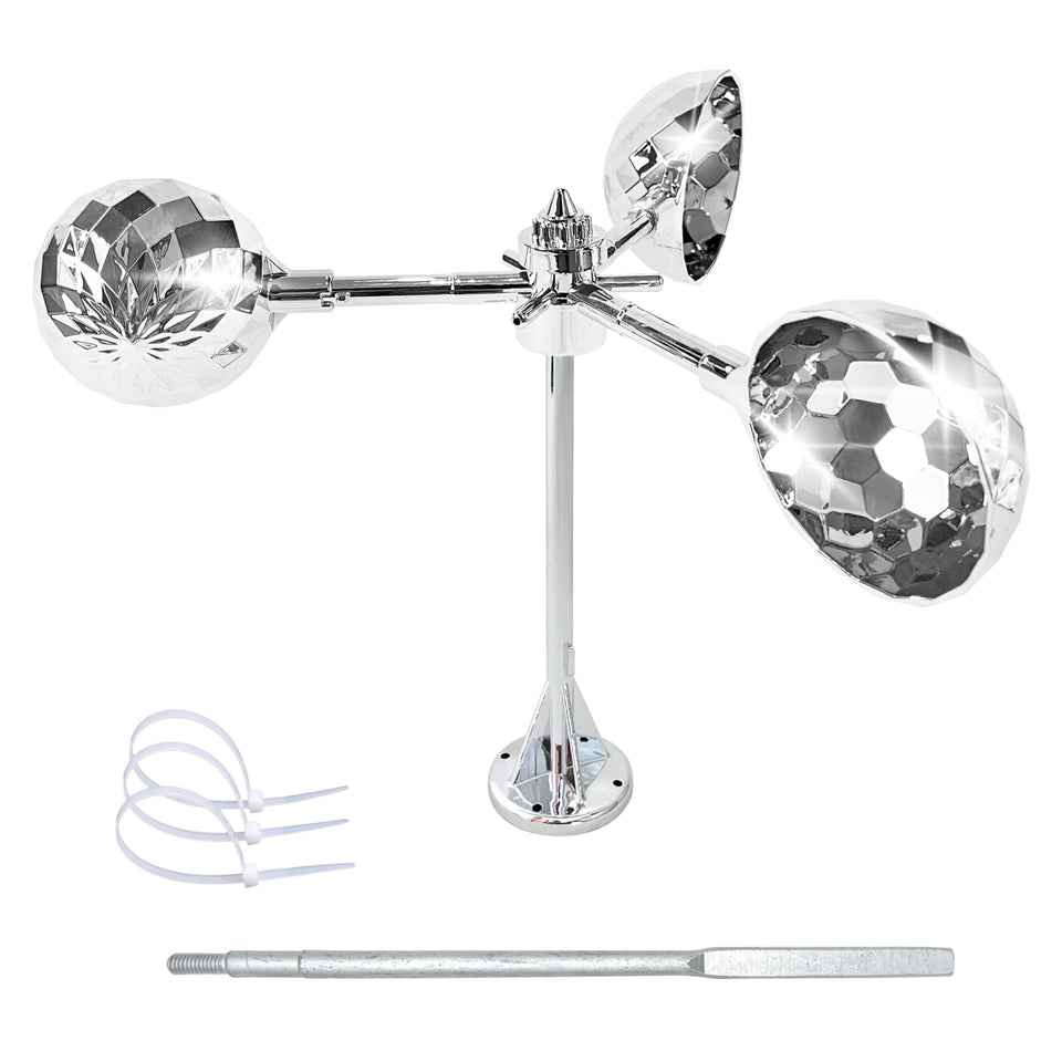 Flerigh bird deterrent spinning cups for outdoor railings with reflective light cues
