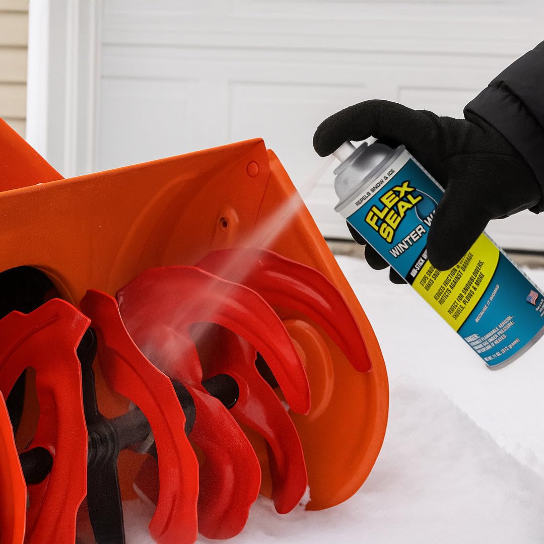 Flex Seal Winter Wax slick barrier reduces drag during snow removal tasks.