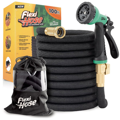 Flexi Hose Plus expands to full 100 feet for wide yard reach.