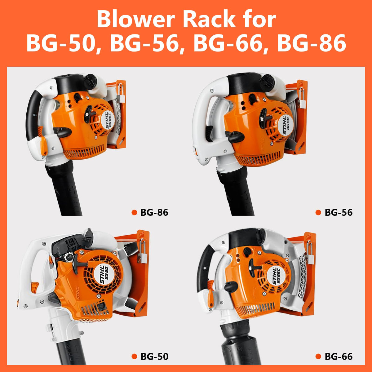 Stihl BG-56 fits securely on FLEXI RODS wall mount system