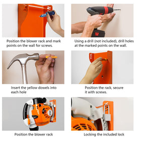 Stihl BG-66 on FLEXI RODS iron frame wall rack showing stability