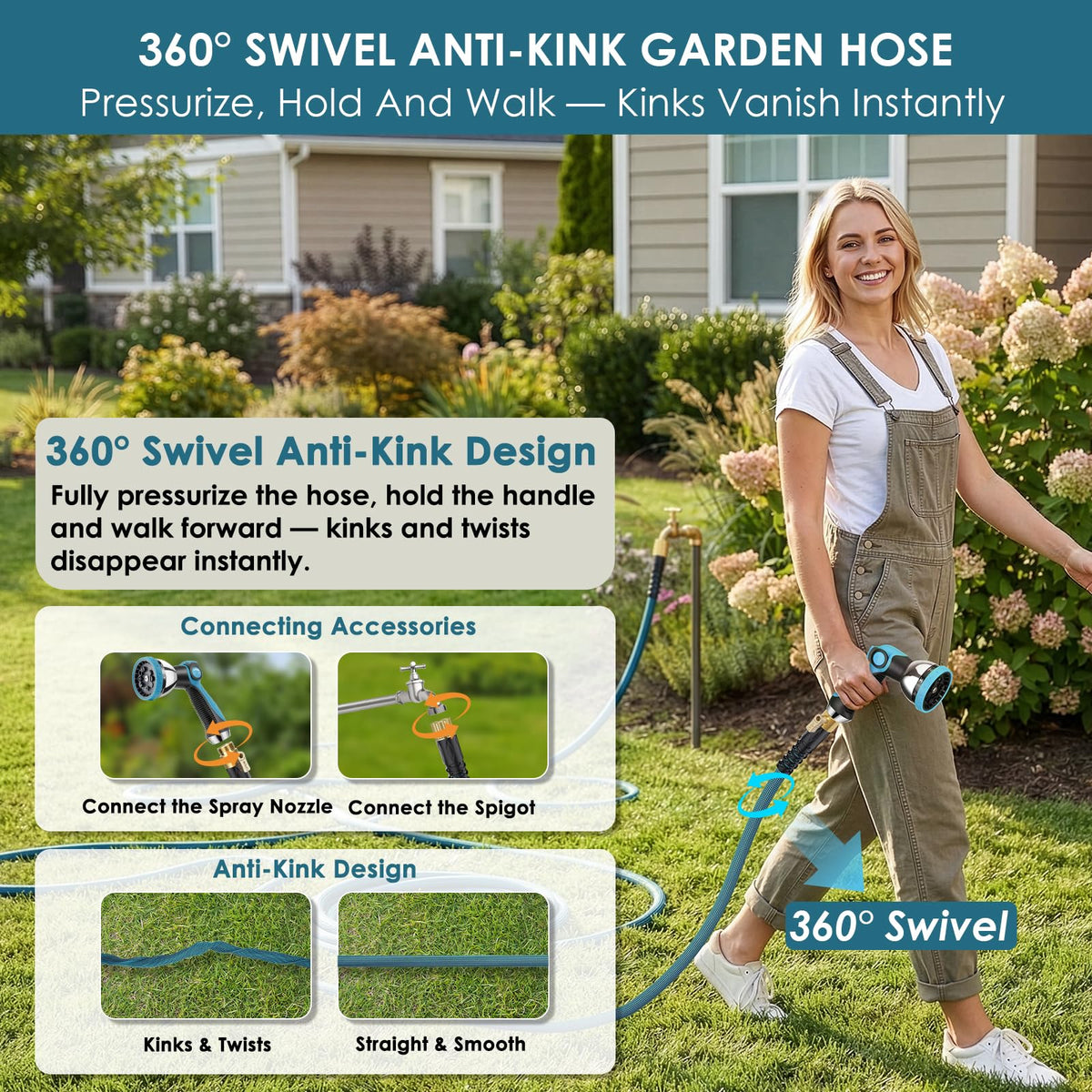 FlexiSolve fixed-length hose maintains steady water pressure for reliable use.