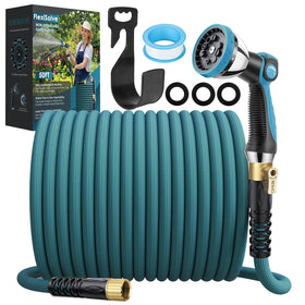 FlexiSolve garden hose 50 ft in use for effortless yard watering and mobility.