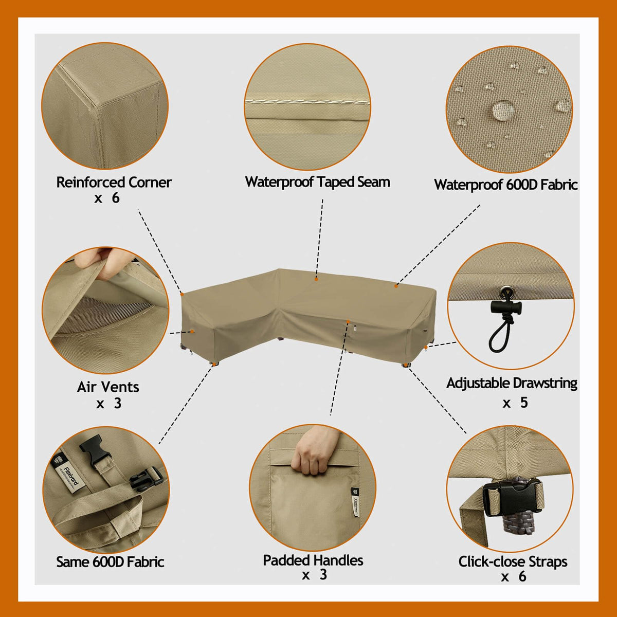 Flexiyard 600D Oxford fabric close-up demonstrates durability.