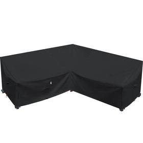 Flexiyard cover over a V-shaped 85x85 sectional shields from rain and wind.