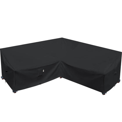 Flexiyard cover over a V-shaped 85x85 sectional shields from rain and wind.