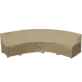 Flexiyard curved sofa cover on an outdoor sectional showing full protection