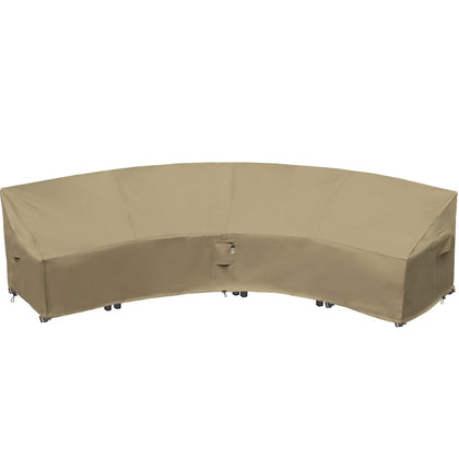 Flexiyard curved sofa cover on an outdoor sectional showing full protection