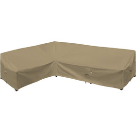 Flexiyard desert khaki left-facing 90x120 sofa cover keeps patio furniture dry.
