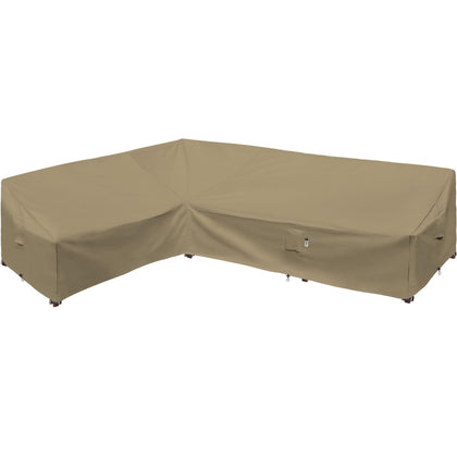 Flexiyard desert khaki left-facing 90x120 sofa cover keeps patio furniture dry.