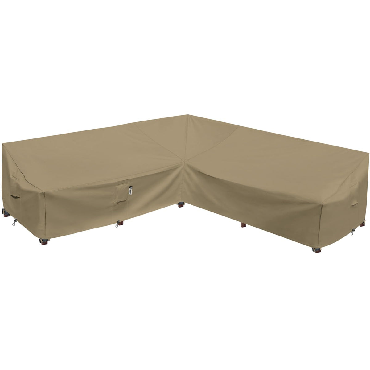 Flexiyard Desert Khaki sofa cover close-up on heavy-duty fabric protection.