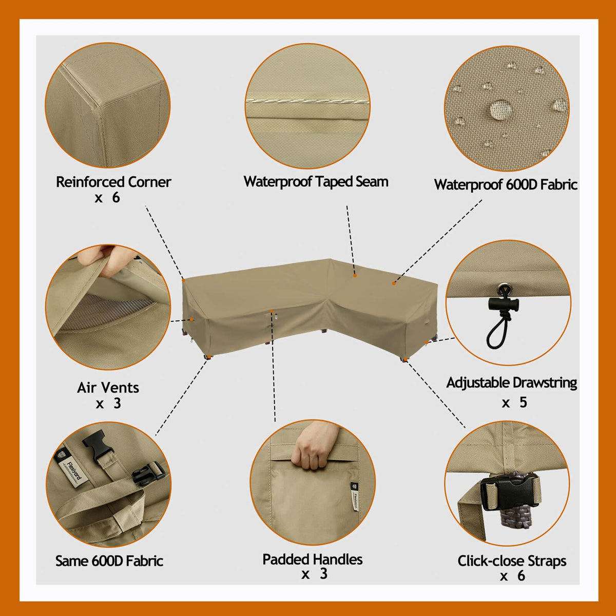 Flexiyard heavy-duty 600D oxford fabric guards furniture from wear and tear.