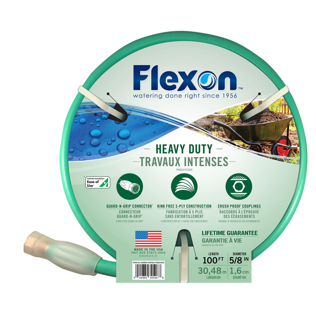 Flexon Forever 100ft hose with 5-ply construction for durable outdoor watering