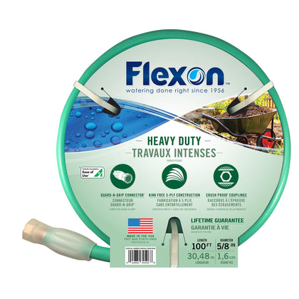 Flexon Forever 100ft hose with 5-ply construction for durable outdoor watering