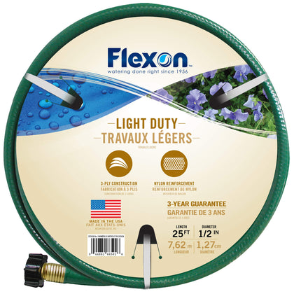 Flexon light duty hose 25ft with leak-proof brass couplings for secure watering.