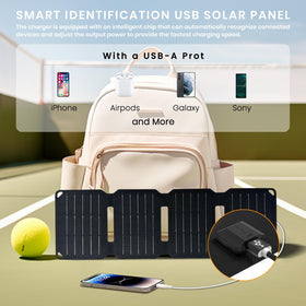 FlexSolar compact 4-fold design shown beside a smartphone