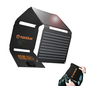 FlexSolar 40W foldable panel, ultra-portable for backpacking and off-grid charging.
