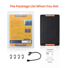 Packaging and accessories included with the FlexSolar kit.