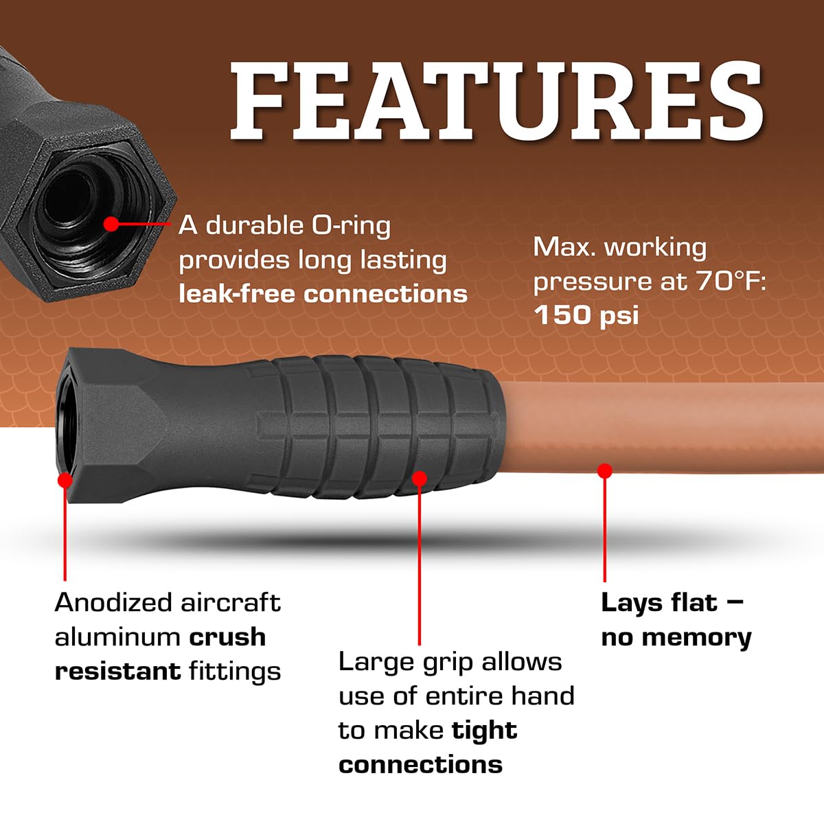 All-weather flexibility helps the hose bend around corners without stiffness.
