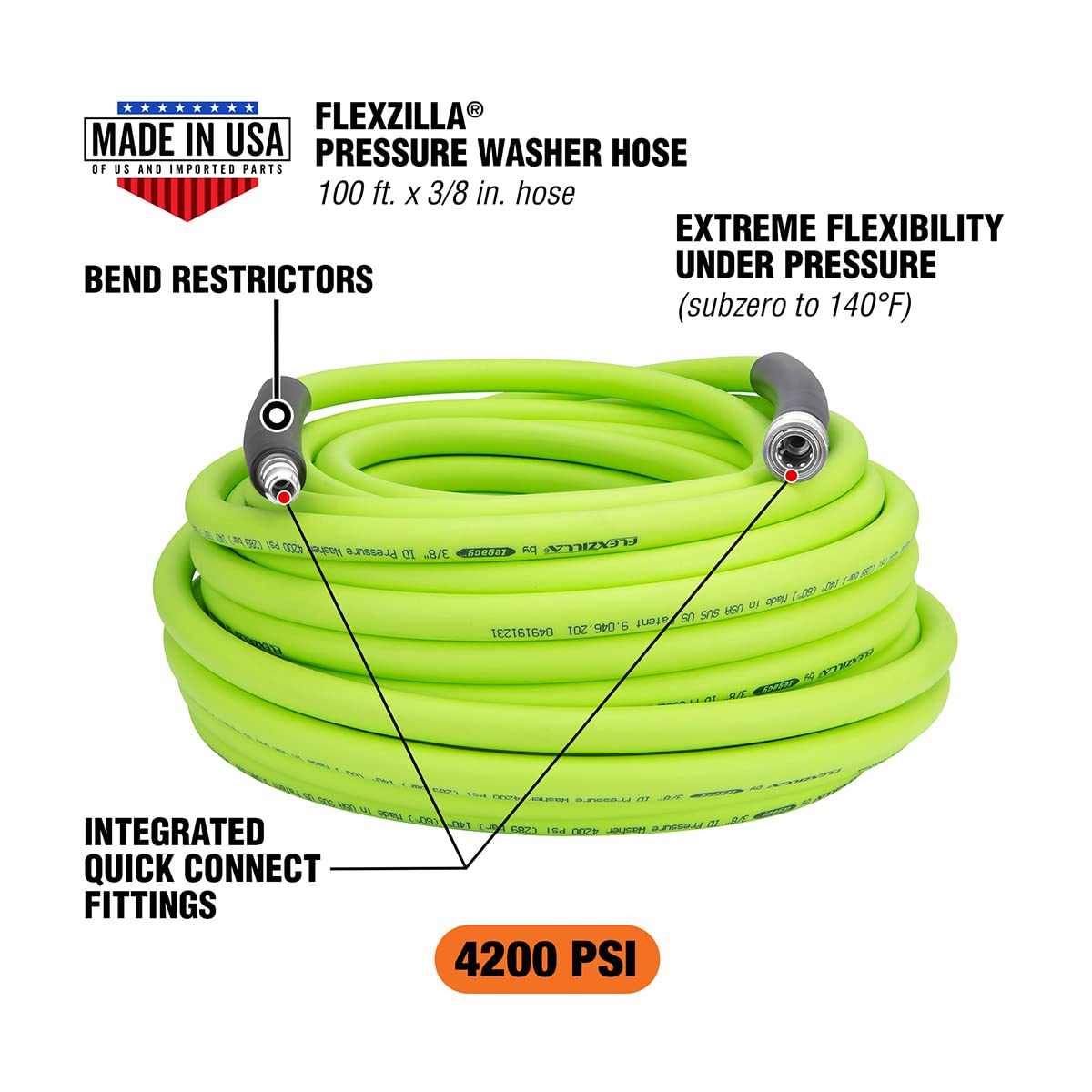 Flexzilla HFZPW426100Q-E under pressure remains supple for consistent spray.