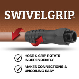 Hybrid polymer construction keeps the Flexzilla hose kink-free and easy to coil.