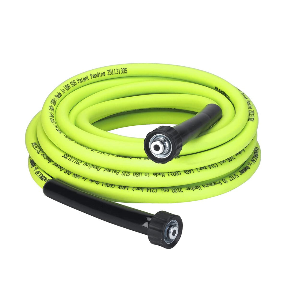 Flexzilla pressure washer hose 25 ft with M22 fitting, easy maneuver under pressure.