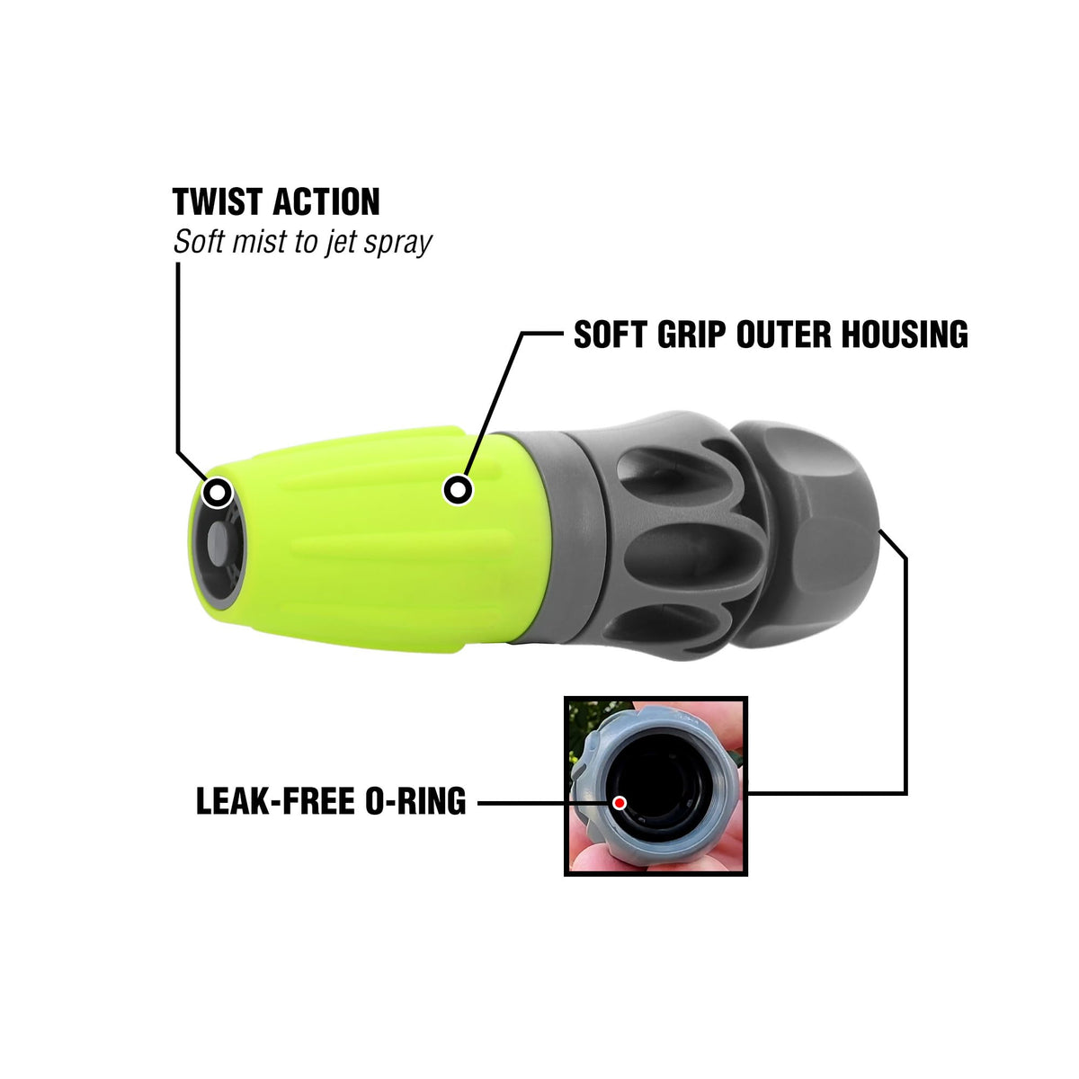 Soft grip outer housing of Flexzilla nozzle for comfortable control