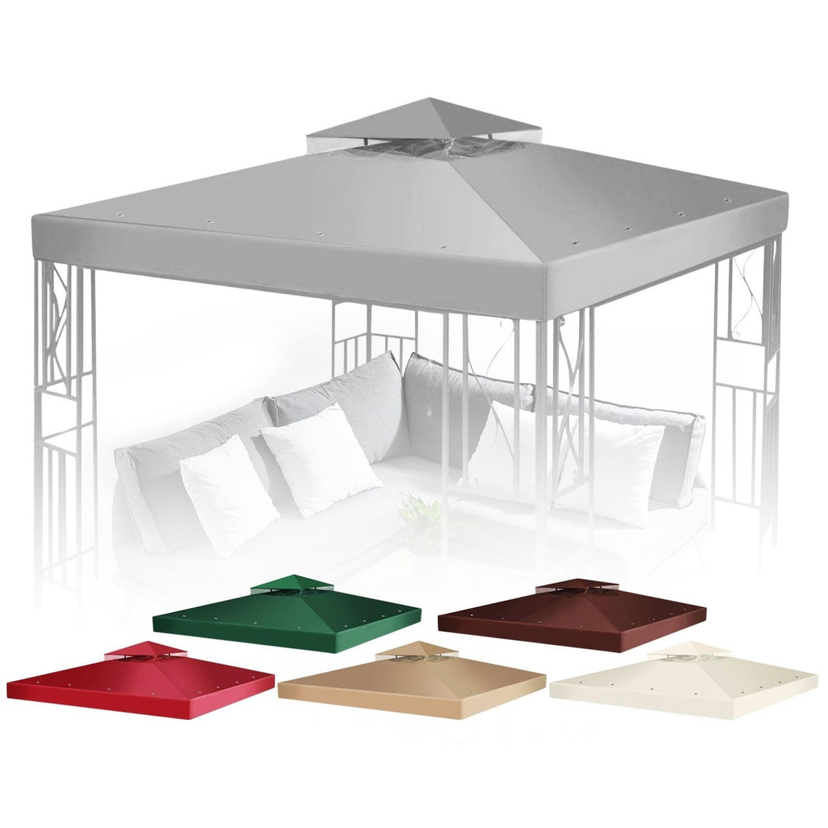 Flexzion Gazebo Cover 10x10 gray top viewed at angle for durable outdoor shade.