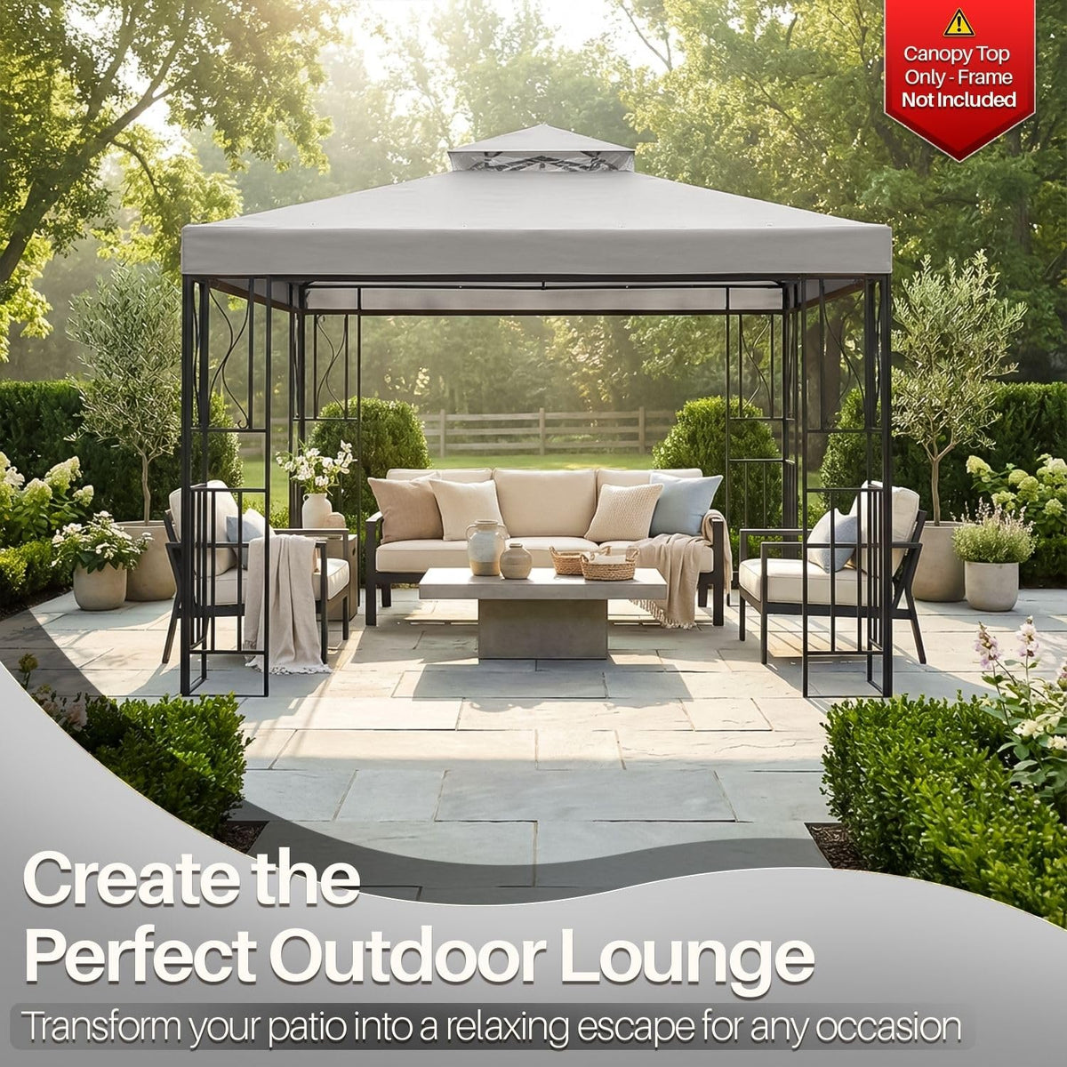 Flexzion Gazebo Cover 10x10 top ventilated to improve airflow.